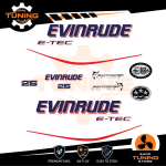 Outboard Marine Engine Stickers Kit Evinrude e-tec 25 Hp - Red