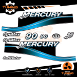 Outboard Marine Engine Stickers Kit Mercury 90 Hp - Optimax BLUE