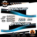 Outboard Marine Engine Stickers Kit Mercury 200 Hp - Optimax BLUE
