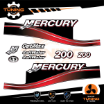 Outboard Marine Engine Stickers Kit Mercury 200 Hp - Saltwater RED