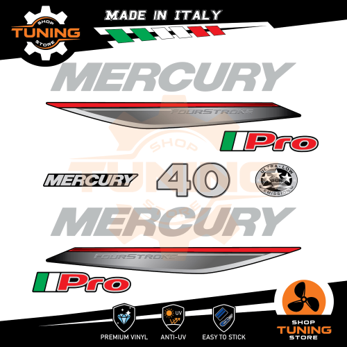 Prodotto: Mercury_40_FourStroke_PRO - Kit Adesivi Motore Marino Fuoribordo Mercury  40 cv - Four Stroke PRO - STS